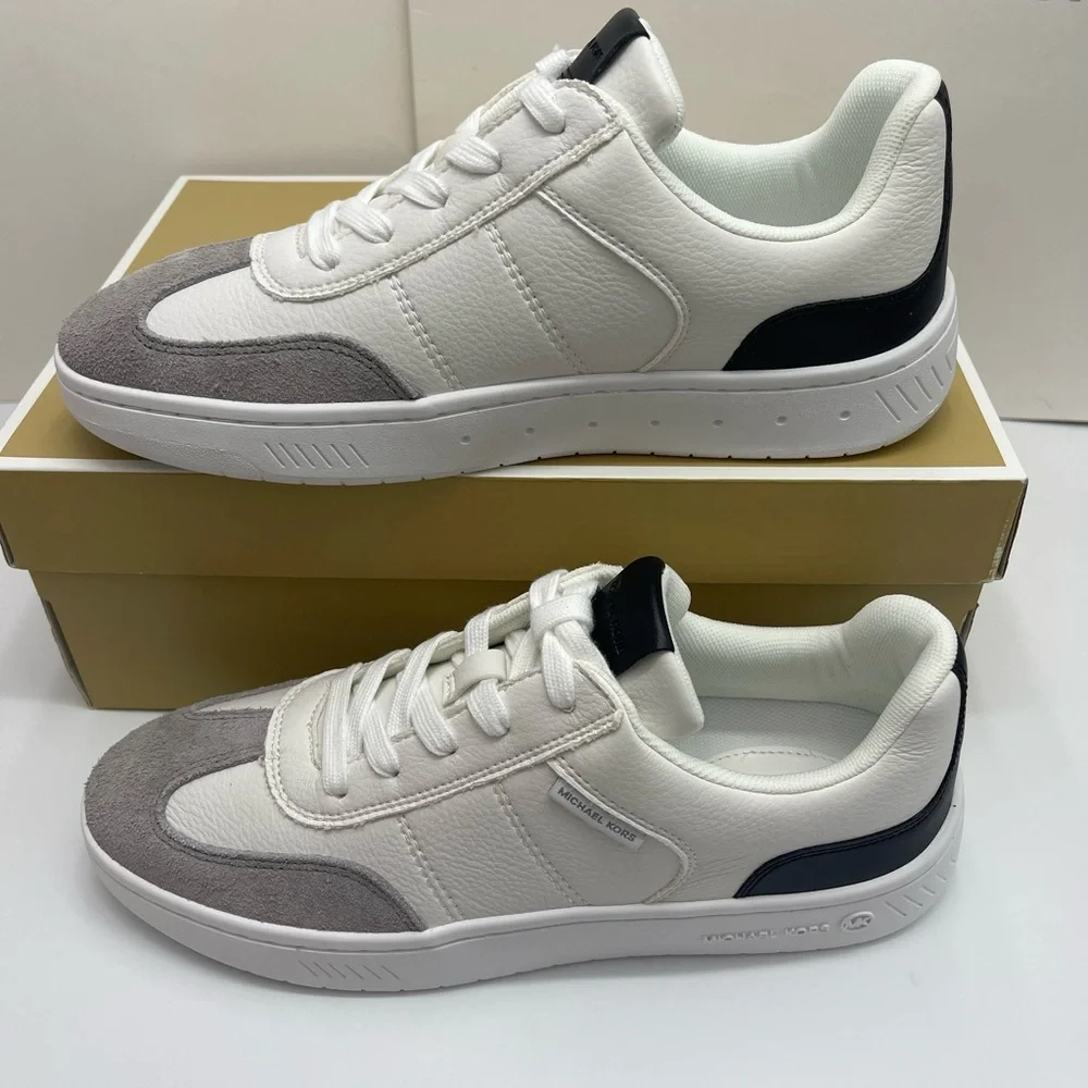 MICHAEL KORS Kai Mixed-Media Sneaker Kai White  Cream and Gray Casual Sneakers
